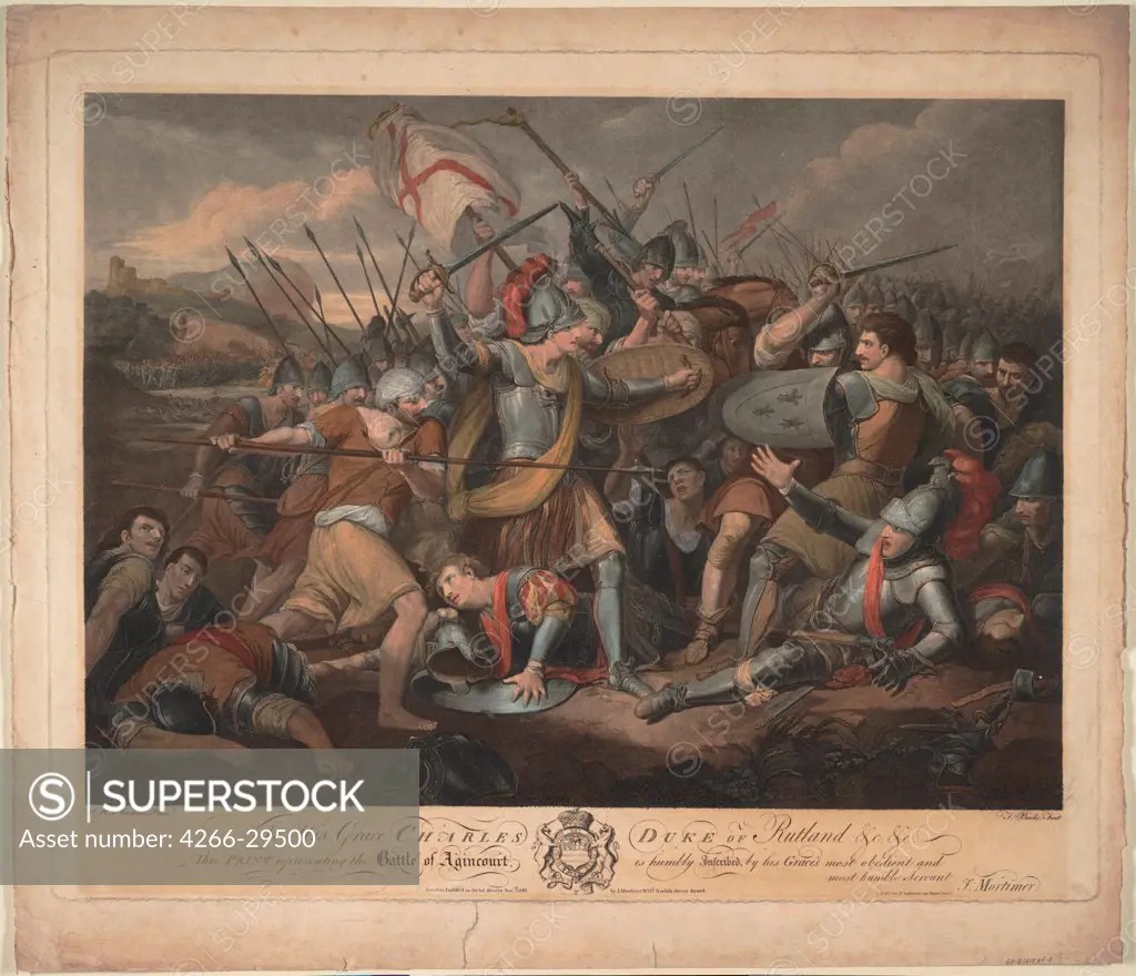 The Battle of Agincourt on 25 October 1415 by Burke, Thomas (1749-1815) / Private Collection / 1783 / Great Britain / Etching, watercolour / History / 68,4x59