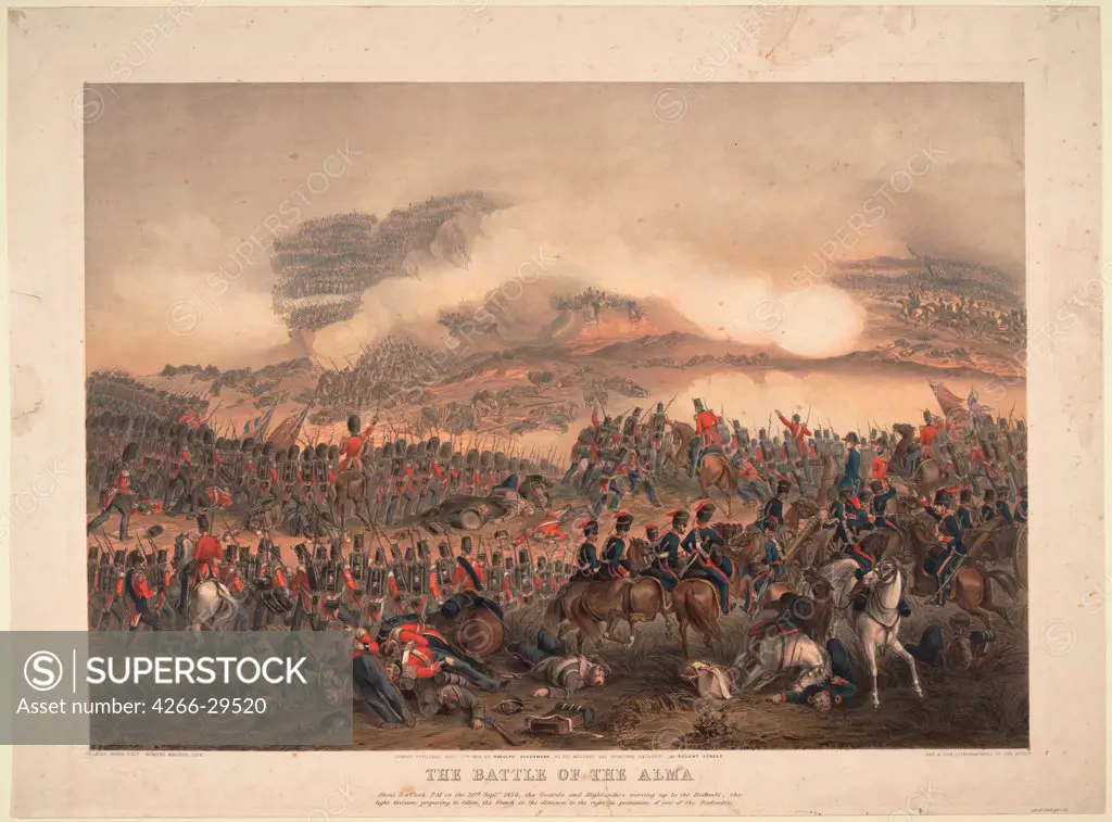 The Battle of the Alma on September 20, 1854 by Norie, Orlando (1832-1901) / Private Collection / 1854 / Great Britain / Colour lithograph / History / 55,3x73