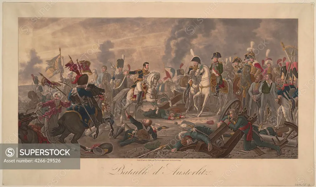 The Battle of Austerlitz on December 2, 1805 by Gerard, Francois Pascal Simon (1770-1837) / Private Collection /France / Colour lithograph / History / 45x77,8