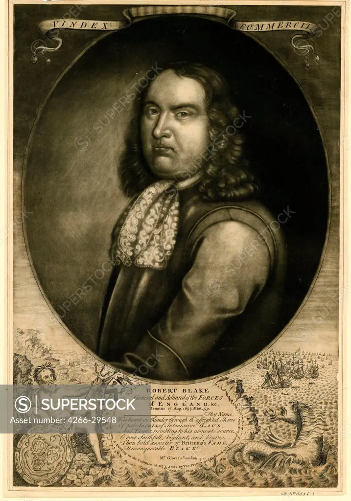 Admiral Robert Blake (1599-1657) by Anonymous   / Private Collection / 1657 / Great Britain / Mezzotint / Portrait / 37x25,5