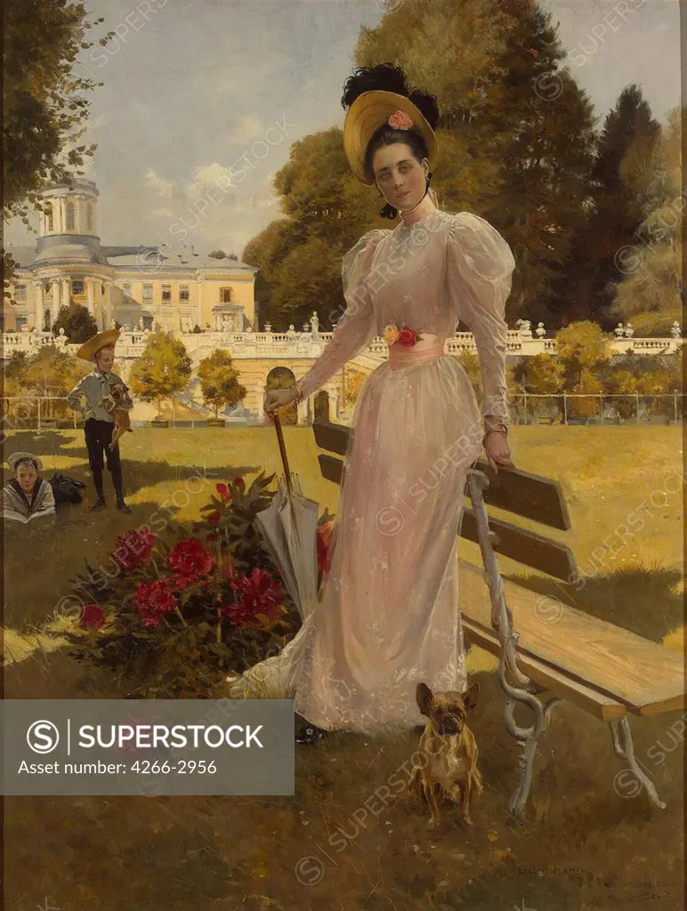 Women in park by Francois Flameng, Oil on canvas, 1894, 1856-1923, Russia, St. Petersburg, State Hermitage, 75x59