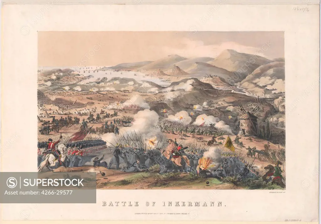 The Battle of Inkerman on November 5, 1854 by Packer, Thomas (active ca. 1850) / Private Collection / 1854 / Great Britain / Colour lithograph / History / 38x55,3