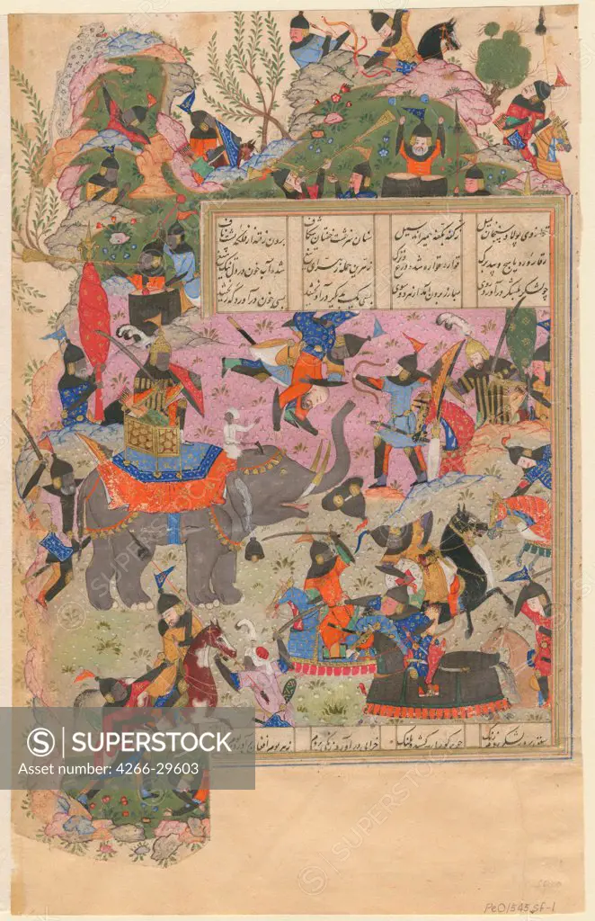The Battle of Iskandar with the Zanj (From a Manuscript of the Khamsa of Nizami) by Iranian master   / Private Collection / 1540-1545 / Iran, Safavid dynasty / Gouache on paper / Mythology, Allegory and Literature,History / 28,5x18,2