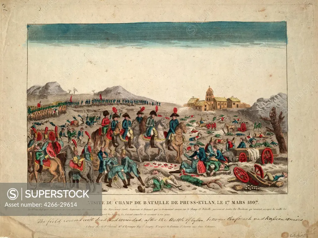 On the Battlefield of Eylau by Anonymous   / Private Collection / 1807 / France / Etching, watercolour / History / 33,4x44,5