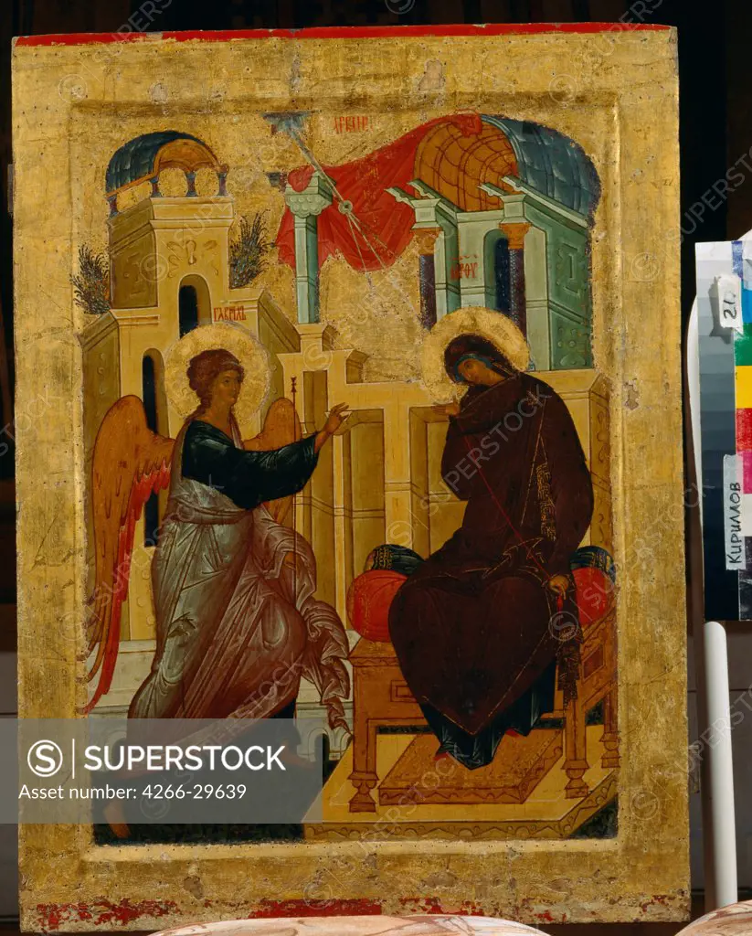 The Annunciation by Russian icon   / State Open-air Museum Kirillo-Belozersky Monastery / 1497 / Russia, Northern School / Tempera on panel / Bible /