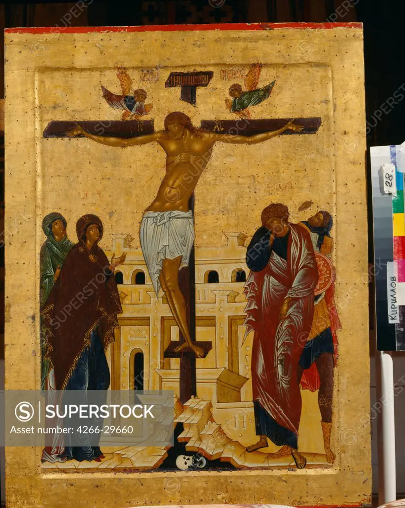 The Crucifixion by Russian icon   / State Open-air Museum Kirillo-Belozersky Monastery / 1497 / Russia, Northern School / Tempera on panel / Bible /