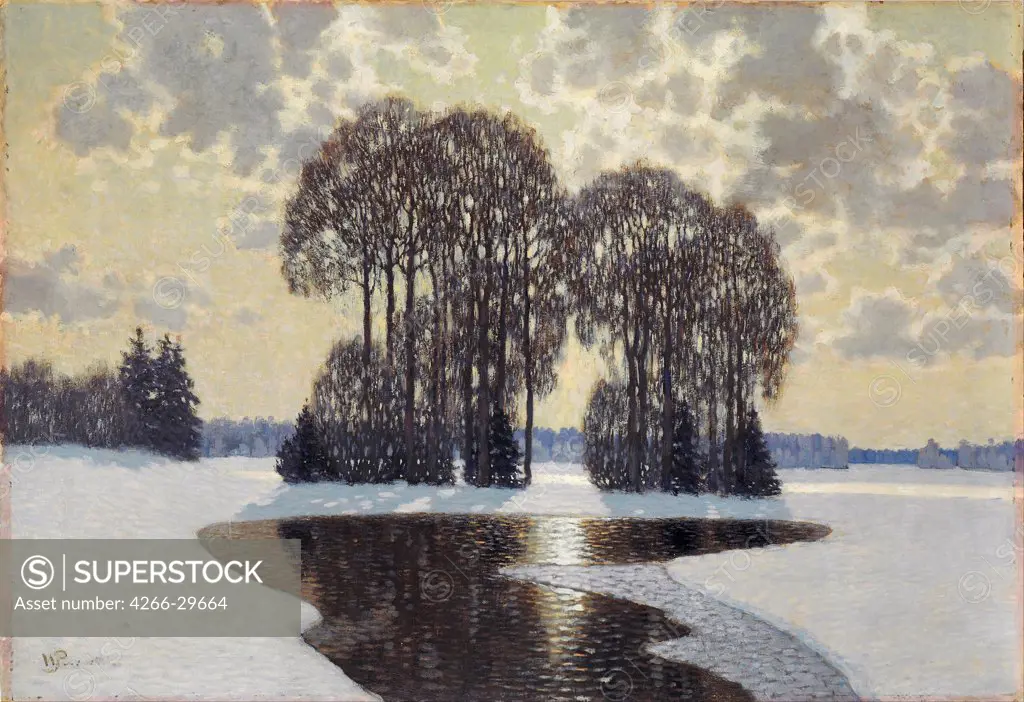 Winter by Purvitis, Vilhelms (1872-1945) / State Art Museum of Republic Latvia, Riga / c. 1910 / Latvia / Oil on cardboard / Landscape / 71,3x101,8