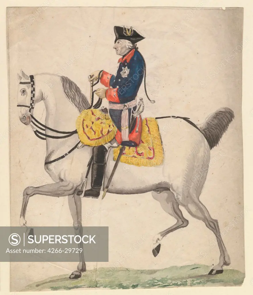 Frederick II of Prussia by Chodowiecki, Daniel Nikolaus (1726-1801) / Private Collection / 1785 / Germany / Watercolour on paper / Portrait / 23,2x19,3