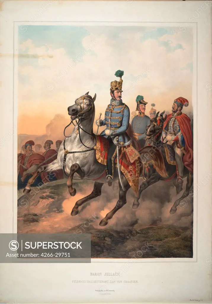 Count Josip Jelacic of Buzim by Trentsensky, Matthias (Matthaus) (1790-1868) / Private Collection / 1849 / Austria / Colour lithograph / Portrait,History / 99x70