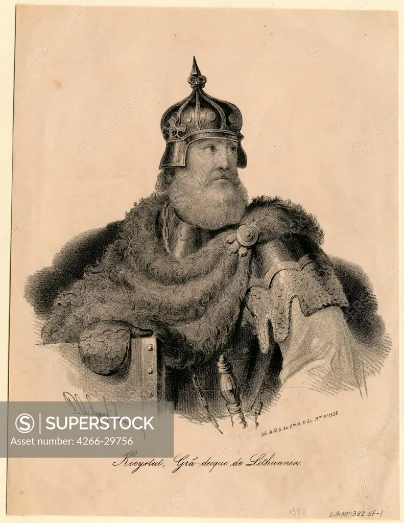 Kestutis, Grand Duke of Lithuania by Anonymous   / Private Collection / 1840 / France / Lithograph / Portrait,History / 23,8x18,3
