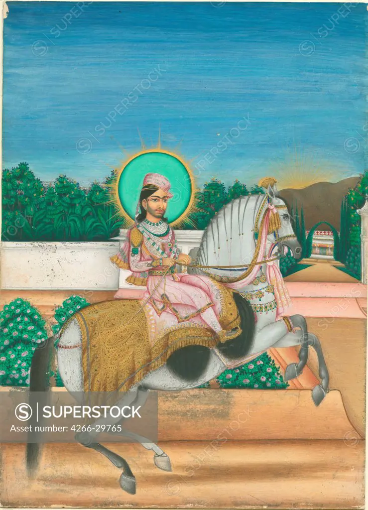 Sheodan Singh, Maharaja of Alwar by Indian Art   / Private Collection / ca 1820 / India / Gouache on paper / Portrait / 27,8x20