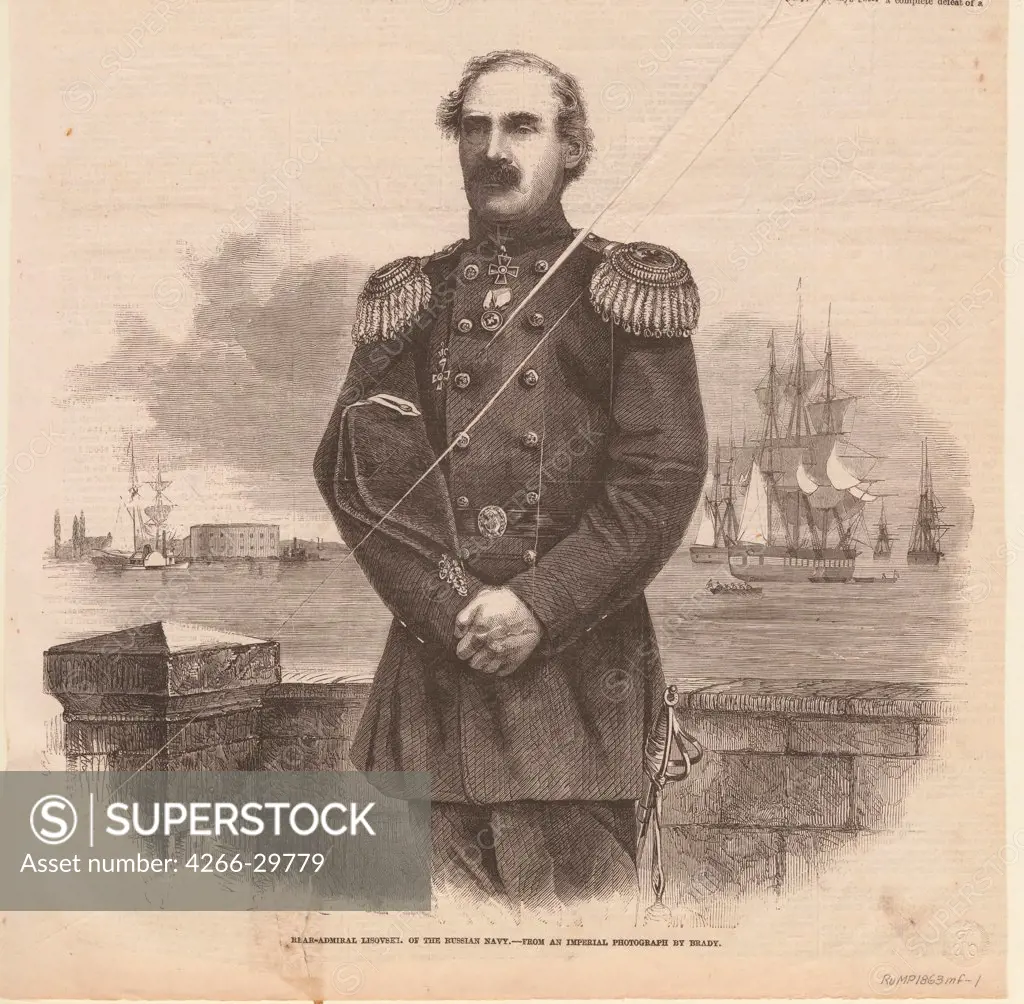 Admiral Stepan Stepanovich Lesovsky (1816-1866) by Anonymous   / Private Collection / 1863 / The United States / Woodcut / Portrait / 35x25