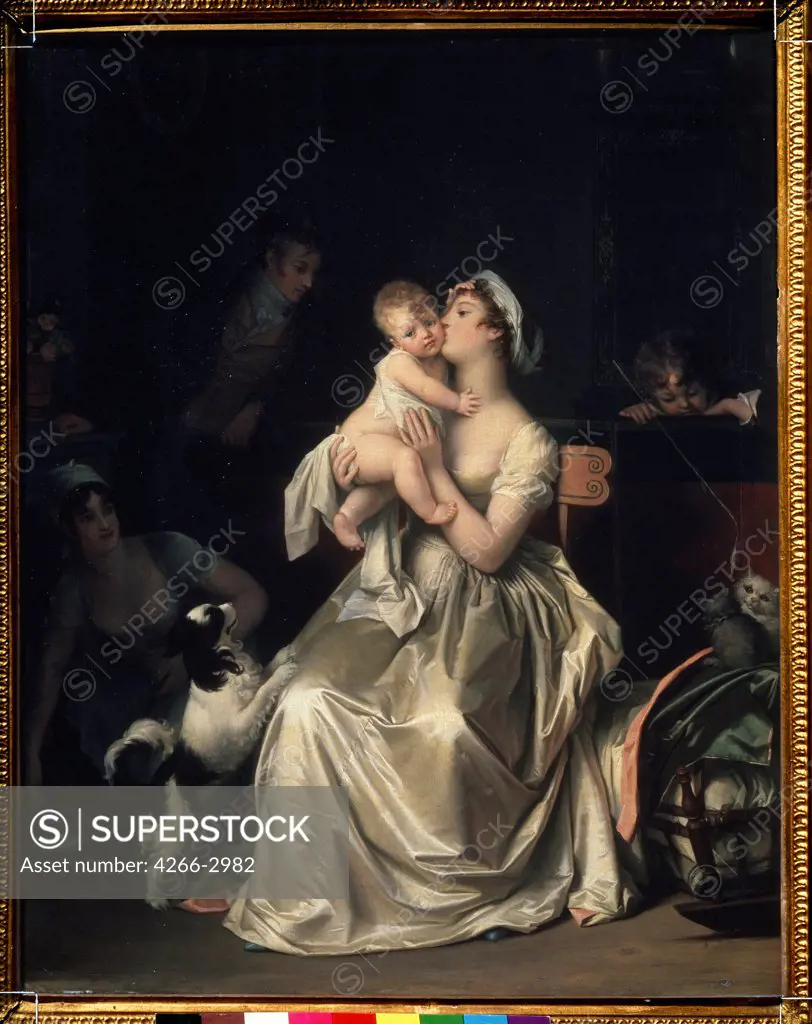 Maternity by Marguerite Gerard, Oil on canvas, circa 1800, 1761-1837, Russia, Moscow, State A. Pushkin Museum of Fine Arts, 49x37