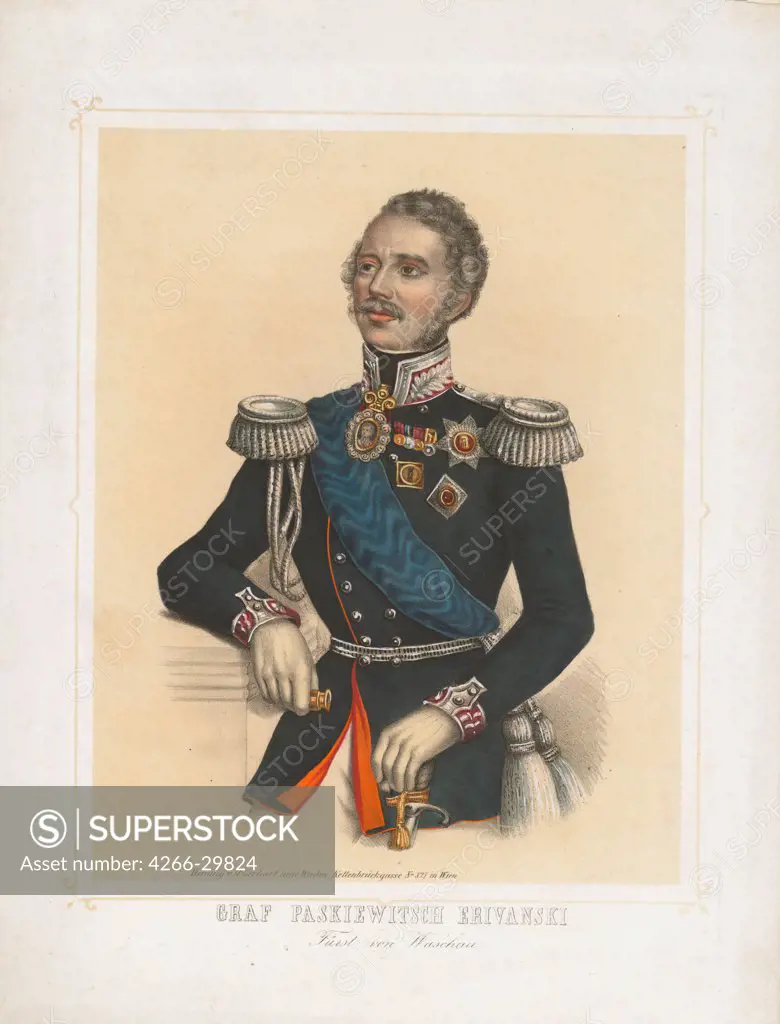 Portrait of Ivan Fyodorovich Paskevich, Count of Erivan, Viceroy of the Kingdom of Poland by Anonymous   / Private Collection / 1850 / Germany / Colour lithograph / Portrait / 42,7x32,3