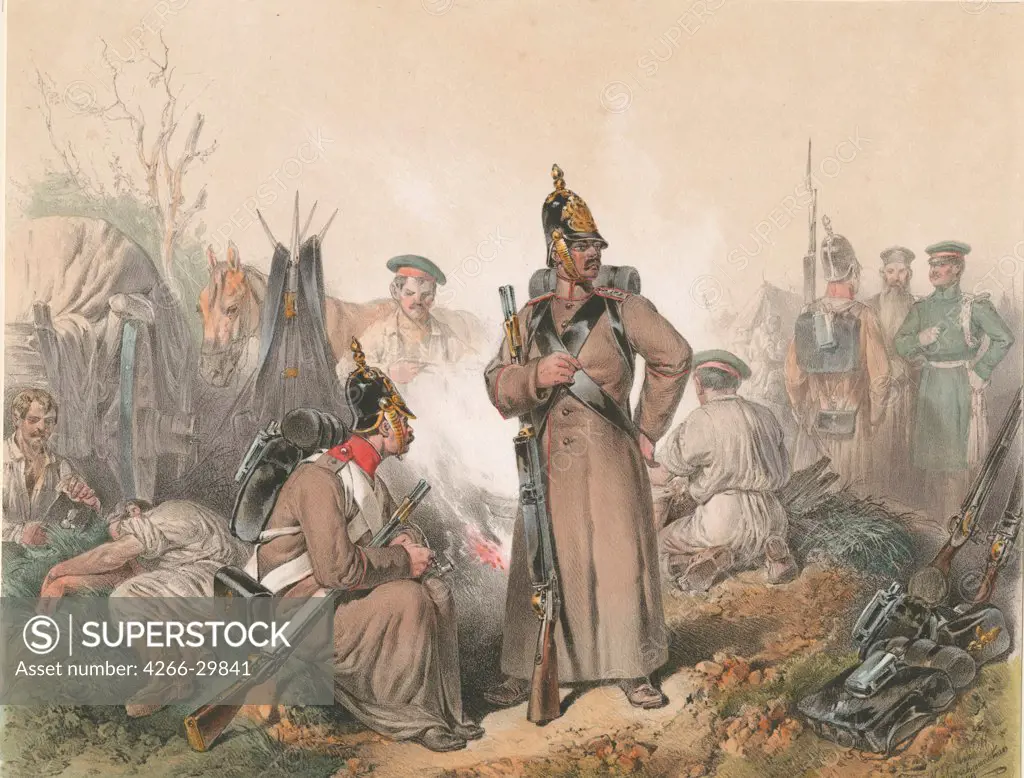 A Scene from the War of Independence in Hungary on 1849 by Strassgschwandtner, Josef Anton (1826-1881) / Private Collection / ca. 1849 / Austria / Colour lithograph / History / 22,7x29,2