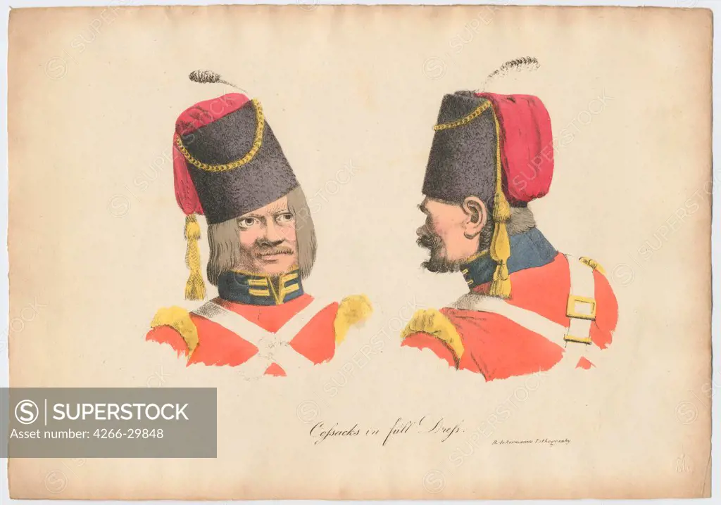 The Cossack uniform by Ackermann, Rudolph (1764-1834) / Private Collection / 1820 / Germany / Lithograph, watercolour / History / 25x35