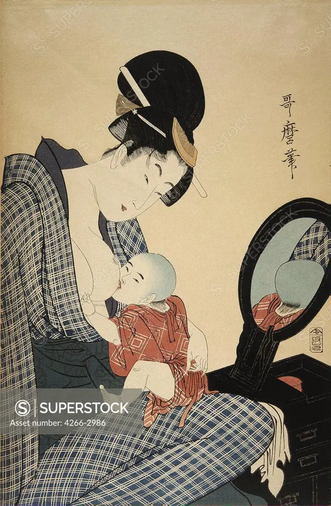 Maternity by Kitagawa Utamaro, Colour woodcut, 1797, 1754-1806, Russia, St. Petersburg, State Hermitage, 37, 5x25
