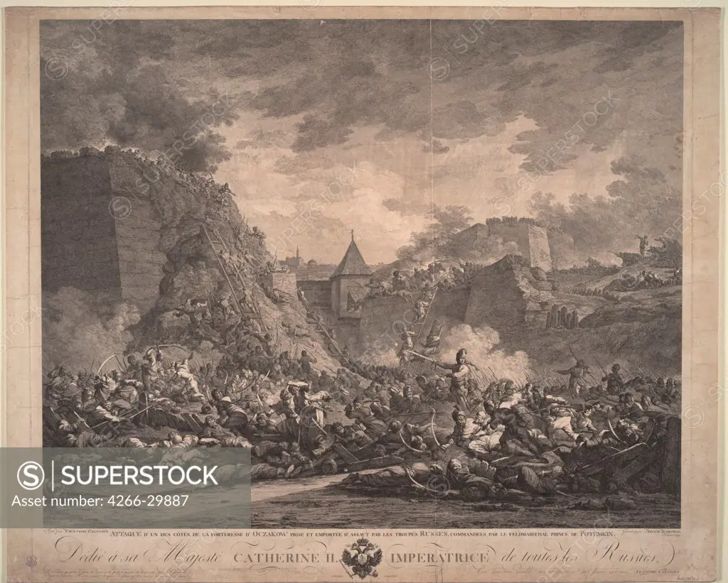 The Siege of the Fortress Ochakov on December 1788 by Casanova, Francesco Giuseppe (1727-1802) / Private Collection / 1792 / France / Etching / History / 67x83