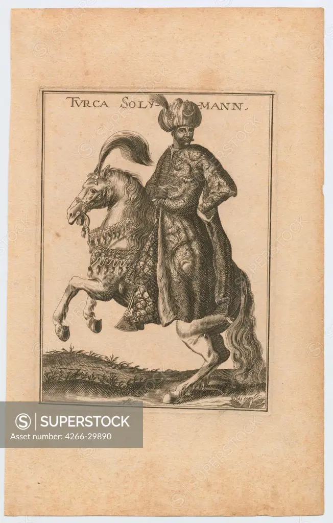 Suleiman II (1642-1691), Sultan of the Ottoman Empire by Wiegel, Christoph (1654-1725) / Private Collection / 1710 / Germany / Copper engraving / Portrait / 31x19,5