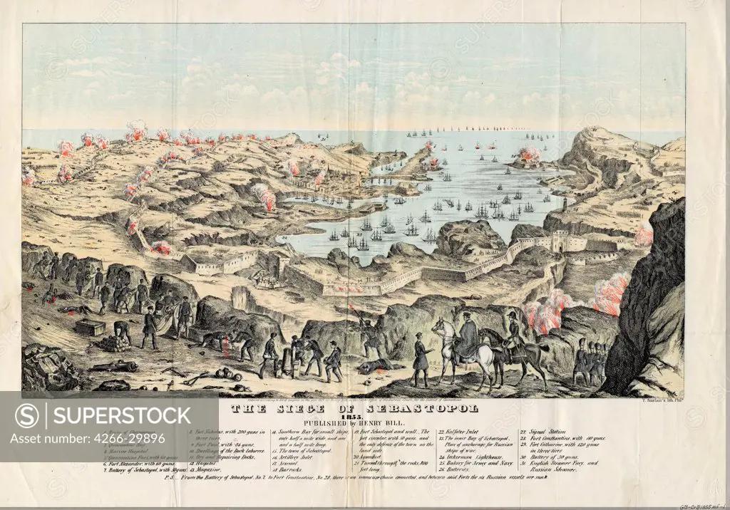 The Siege of Sevastopol by Sinclair, Thomas S. (ca. 1805-1881) / Private Collection / 1855 / The United States / Lithograph, watercolour / History / 30,5x43,6