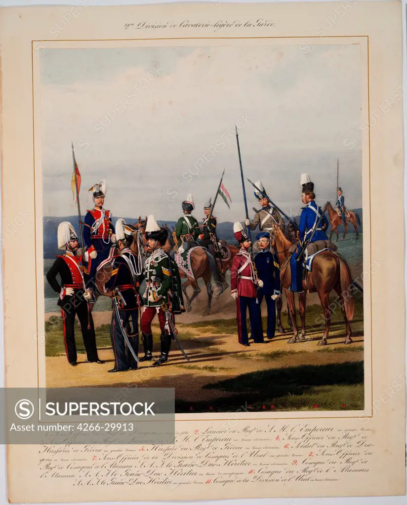 The 2nd Guard Cavalry Division by Piratsky, Karl Karlovich (1813-1889) / Private Collection / 1867 / Russia / Colour lithograph / History / 56x45