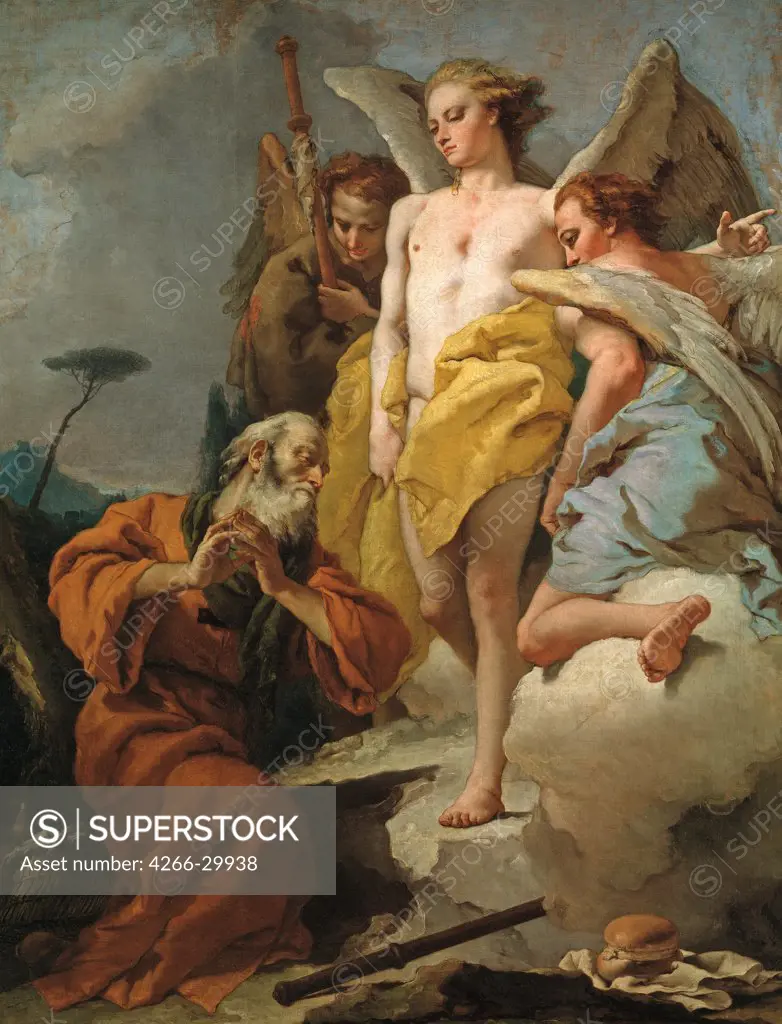 Abraham and the Three Angels by Tiepolo, Giandomenico (1727-1804) / Museo del Prado, Madrid / ca 1770 / Italy, Venetian School / Oil on canvas / Bible / 196x151