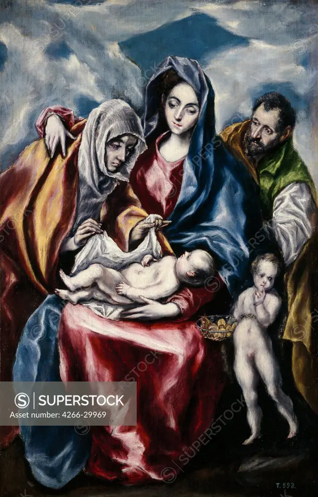 The Holy Family with Saint Anne and John the Baptist as Child by El Greco, Dominico (1541-1614) / Museo del Prado, Madrid / ca. 1600 / Spain / Oil on canvas / Bible / 107x69