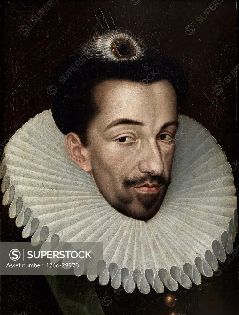 Portrait of Henry III of France, King of Poland and Grand Duke of Lithuania by Quesnel, Francois (1543-1619) / Private Collection / 1580s / France / Oil on canvas / Portrait / 45,5x33,5