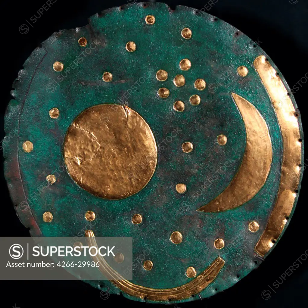 The Nebra Sky disk by Prehistoric art   / State Museum of Prehistory, Halle / ca. 1600 BC /Bronze / Objects / D 30