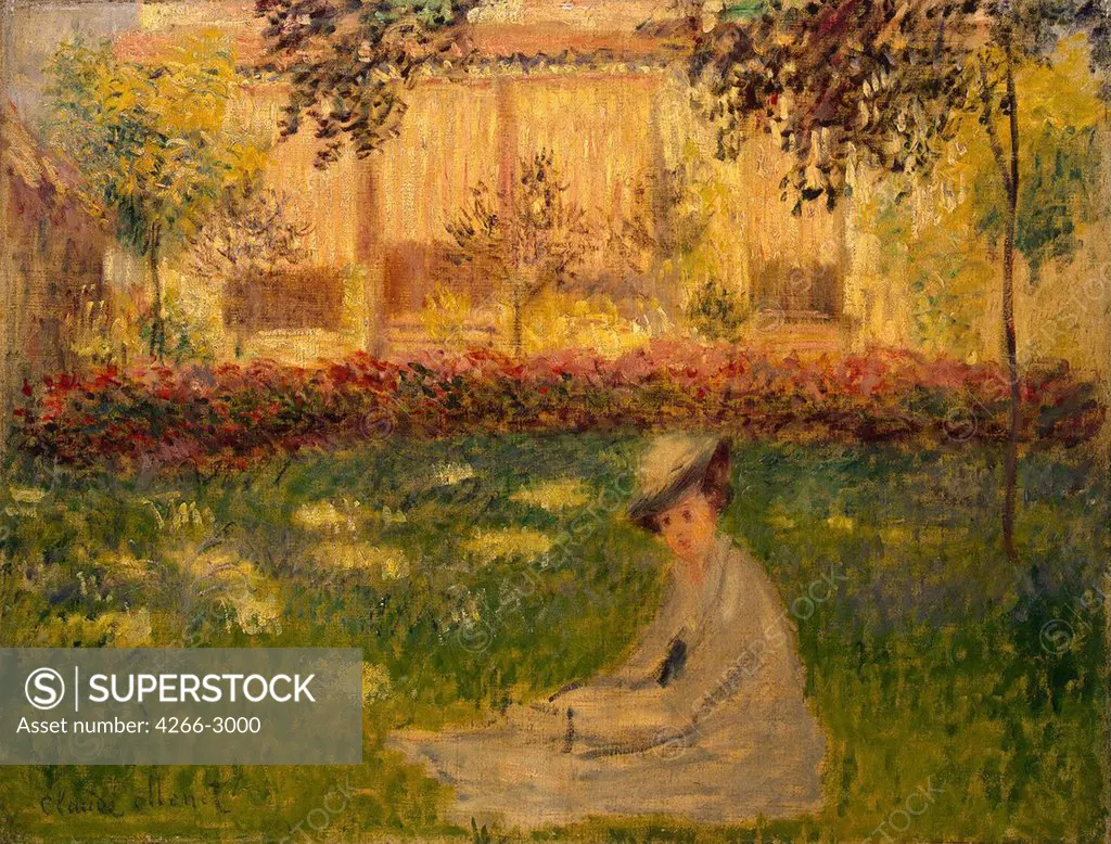 Woman sitting on grass by Claude Monet, oil on canvas, 1876, 1840-1926, Russia, St. Petersburg, State Hermitage, 50x65, 5
