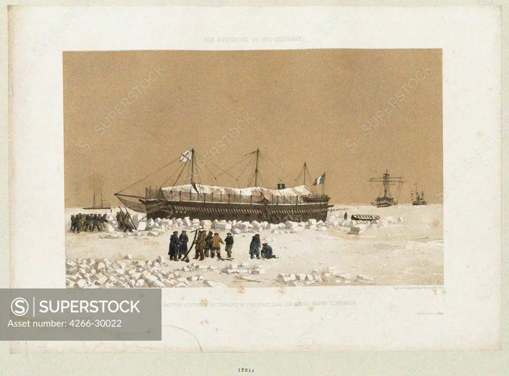 The floating battery 'Tonnante' in the Ice near Kinburn by Ciceri, Eugene (1813-1890) / Private Collection / 1856 / France / Colour lithograph / History /