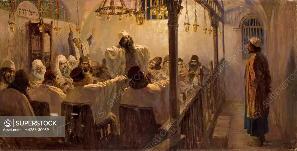 He is guilty of death! by Polenov, Vasili Dmitrievich (1844-1927) / Private Collection / 1906 / Russia / Oil on canvas / Bible / 113x220