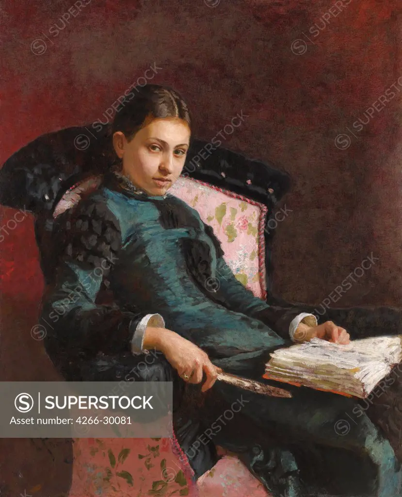 Portrait of the artist's wife, Vera Repina by Repin, Ilya Yefimovich (1844-1930) / Private Collection / 1878 / Russia / Oil on canvas / Portrait / 101,5x82,5