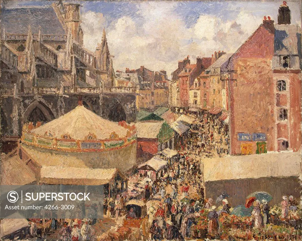 Street market by Camille Pissarro, oil on canvas, 1901, 1830-1903, Russia, St. Petersburg, State Hermitage, 65, 3x81, 5