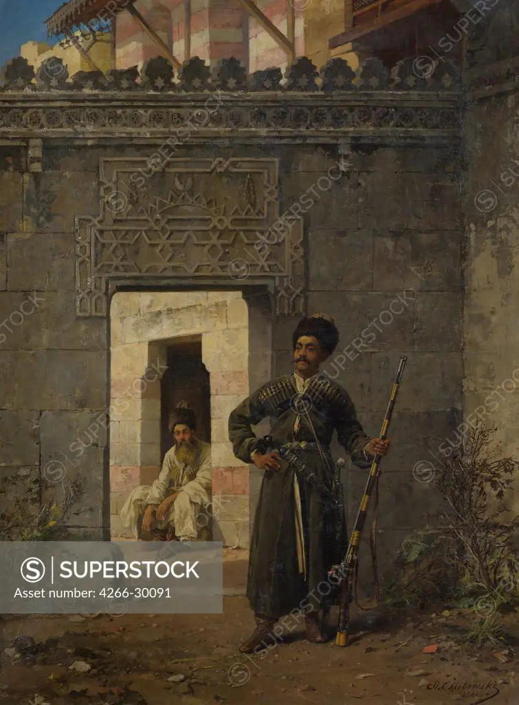 The Circassian guards by Khlebovsky, Stanislav (1835-1884) / Private Collection / 1880 / Poland / Oil on canvas / Genre / 55,5x41,2