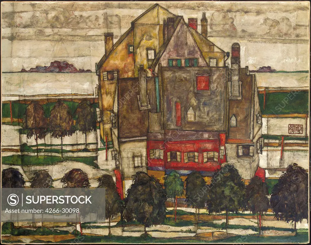 Single Houses by Schiele, Egon (1890Ð1918) / Private Collection / 1915 / Austria / Oil on cardboard / Landscape / 110x140