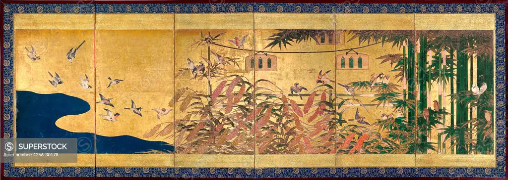 Millet and Birds by Anonymous   / Art Gallery of South Australia / ca 1625 / Japan / Watercolour and ink on paper / Landscape / 104x292