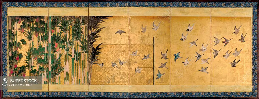 Millet and Birds by Anonymous   / Art Gallery of South Australia / ca 1625 / Japan / Watercolour and ink on paper / Landscape / 104x292