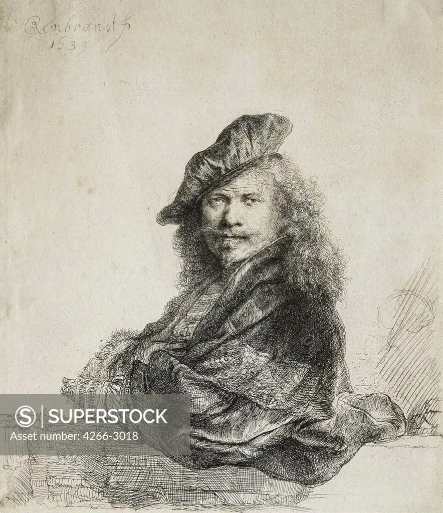 Portrait of man by Rembrandt van Rhijn, Etching, 1639, 1606-1669, Russia, St. Petersburg, State Hermitage, 18, 5x16, 3