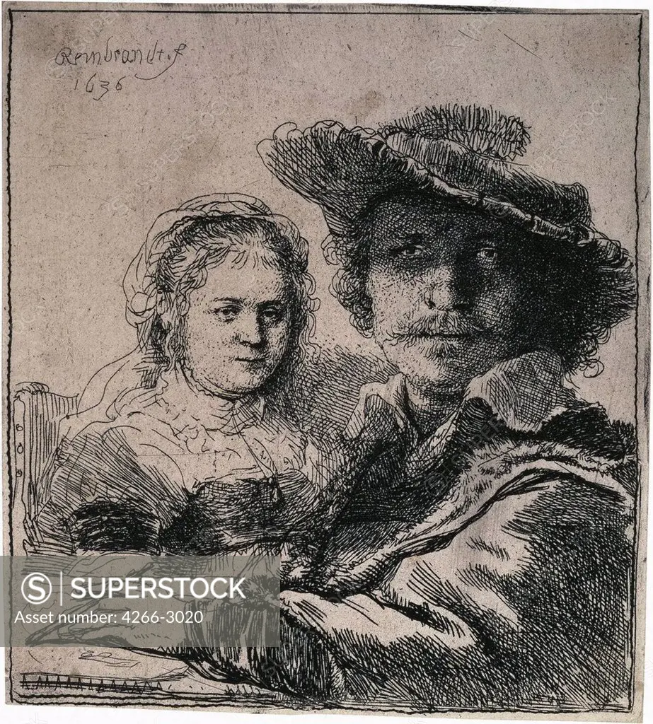 Man and woman by Rembrandt van Rhijn, etching, 1636, 1606-1669, Russia, St. Petersburg, State Hermitage, 10, 4x9, 5