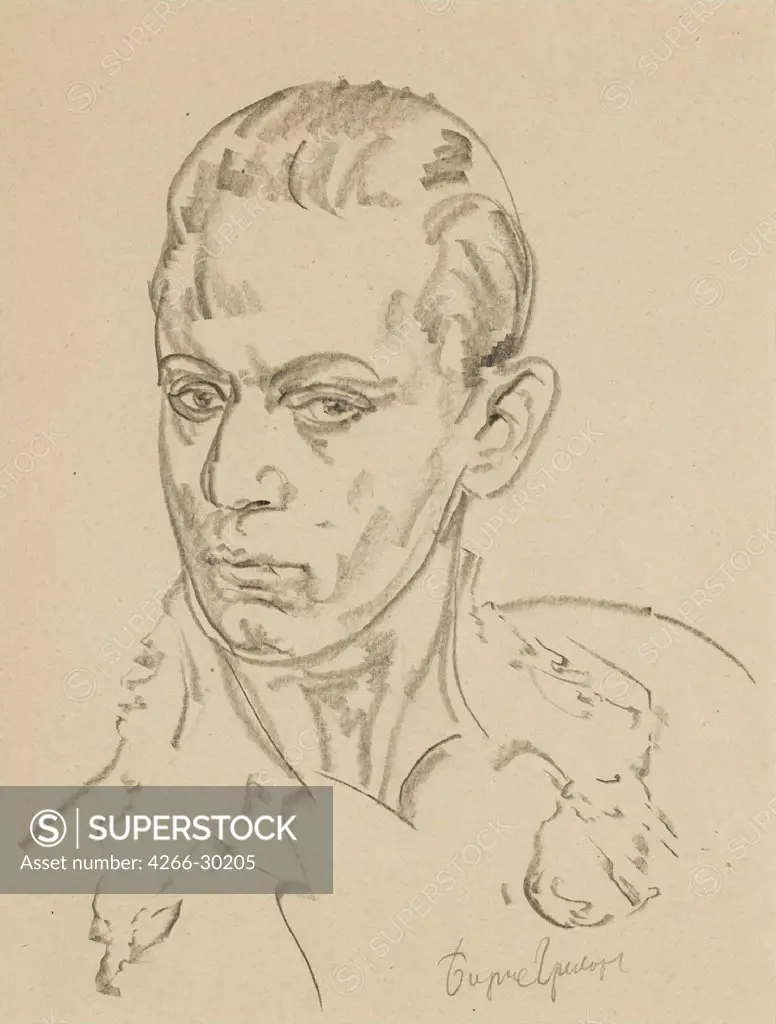 Portrait of the ballet dancer and choreographer Sergey Lifar (1905-1986) by Grigoriev, Boris Dmitryevich (1886-1939) / Private Collection /Russia / Pencil on Paper / Opera, Ballet, Theatre,Portrait / 23,5x18,3