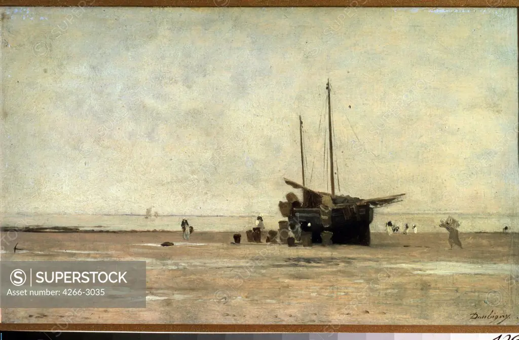 Beach by Charles-Francois Daubigny, oil on wood, 1860s, m 1870s, 1817-1878, Russia, Moscow, State A. Pushkin Museum of Fine Arts, 20x34