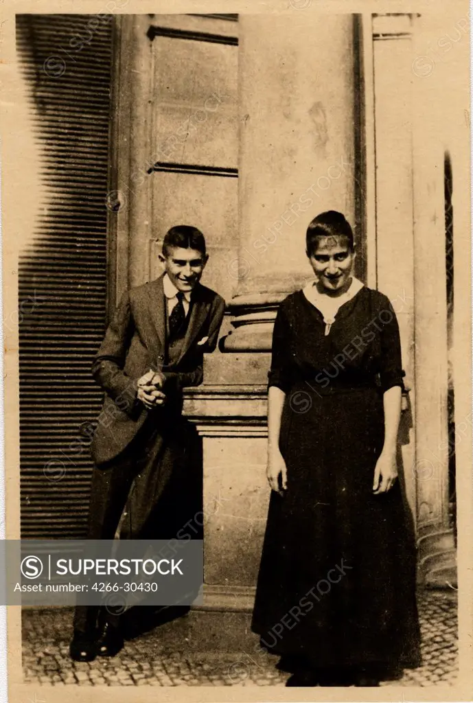 Franz Kafka with his sister Ottla before Oppelt House in Prague / Anonymous   / Photograph / c. 1914 / Czechoslovakia / Private Collection / Portrait