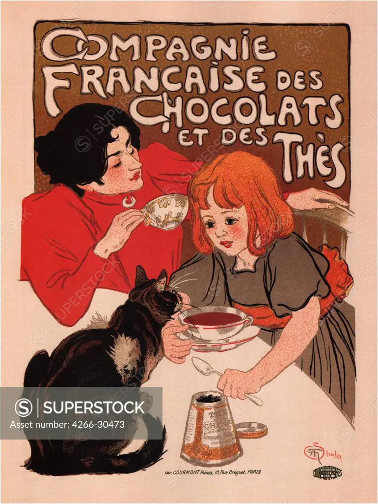 Compagnie Francaise des Chocolate et des Thes (Poster) by Steinlen, Theophile Alexandre (1859-1923) / Private Collection / 1895 / Schwitzerland / Colour lithograph / Poster and Graphic design / Art Nouveau