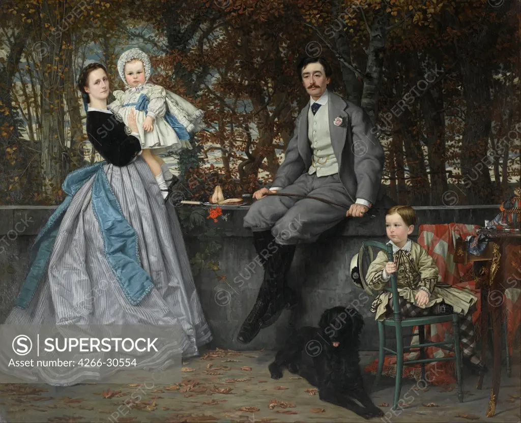 Portrait of the Marquis and Marchioness of Miramon and their children by Tissot, James Jacques Joseph (1836-1902) / Musee d'Orsay, Paris / 1865 / France / Oil on canvas / Portrait / 177x217 / Academic art