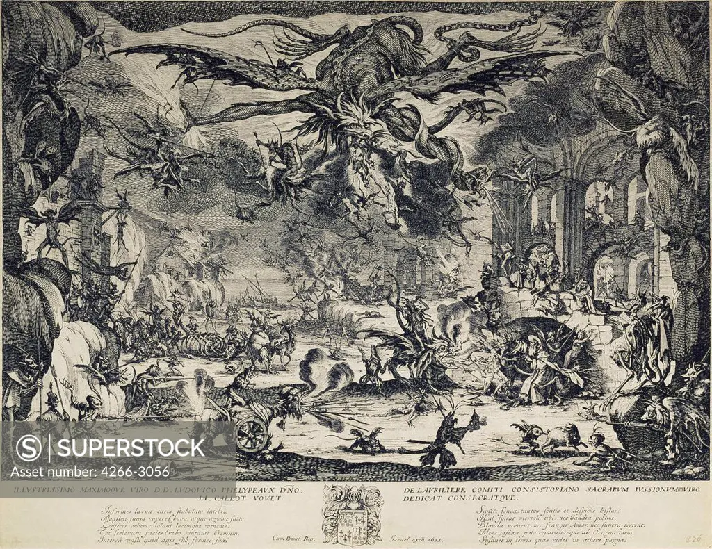 Temptation of St Anthony by Jacques Callot, etching, 1635, 1592-1635, Russia, St. Petersburg, State Hermitage, 35, 6x46, 2