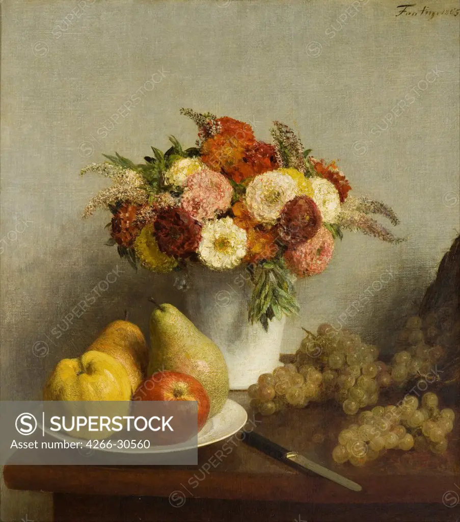 Flowers and Fruit by Fantin-Latour, Henri (1836-1904) / Musee d'Orsay, Paris / 1865 / France / Oil on canvas / Still Life / 64x57 / Symbolism