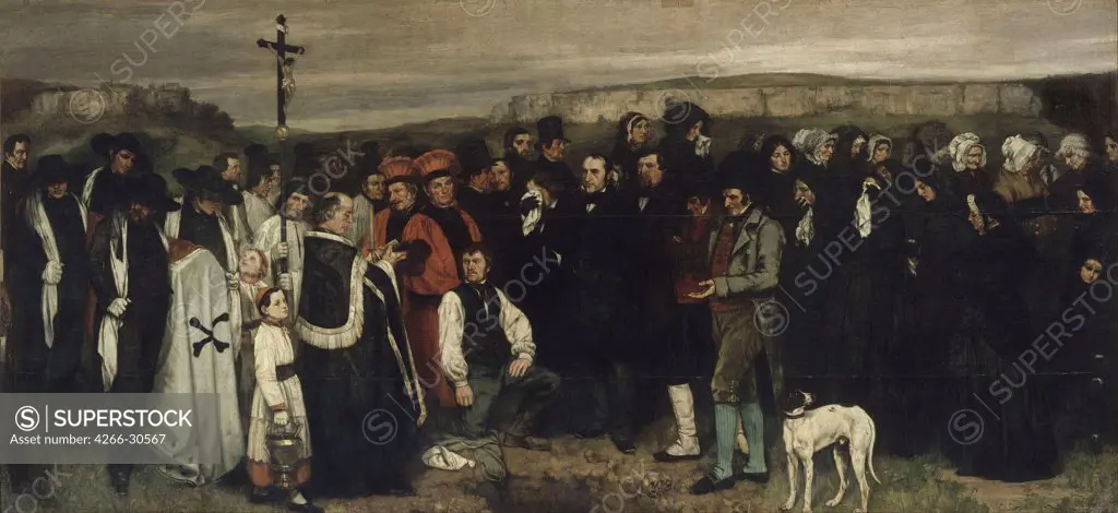 A Burial at Ornans (A Painting of Human Figures, the History of a Burial at Ornans) by Courbet, Gustave (1819-1877) / Musee d'Orsay, Paris / 1849-1850 / France / Oil on canvas / Genre,Mythology, Allegory and Literature / 315x668 / Realism