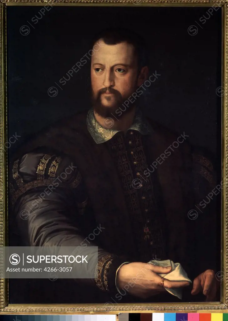 Portrait of Grand Duke of Tuscany Cosimo I de' Medici by Agnolo Bronzino, oil on canvas, after 1560, 1503-1572, Russia, Moscow, State A. Pushkin Museum of Fine Arts, 87x66