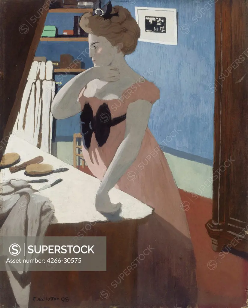 Misia at Her Dressing Table by Vallotton, Felix Edouard (1865-1925) / Musee d'Orsay, Paris / 1898 / Schwitzerland / Tempera on cardboard / Portrait,Genre / 36x29 / Nabis